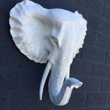 Mooie witte olifantenkop wandornament, olifant decoratie